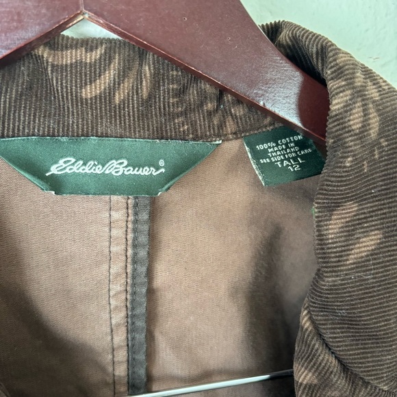 Eddie Bauer Corduroy Blazer Jacket 100% Cotton Brown Floral Women’s Size 12 Tall - Picture 2 of 5